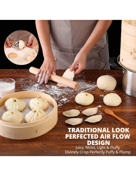 Cesta de Vapor de Bambú KitchenCrust 25.4 cm 2 Niveles