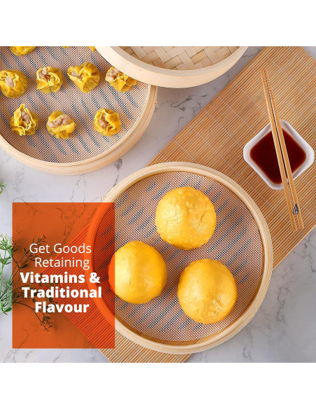 Cesta de Vapor de Bambú KitchenCrust 25.4 cm 2 Niveles