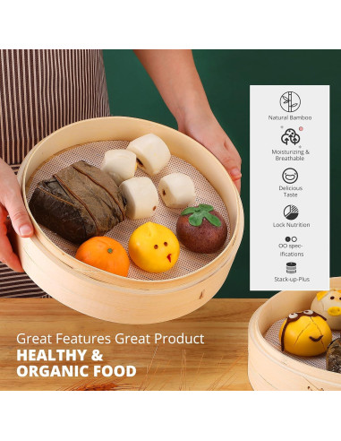 Cesta de Vapor de Bambú KitchenCrust 25.4 cm 2 Niveles