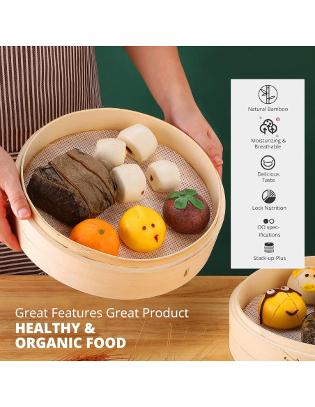Cesta de Vapor de Bambú KitchenCrust 25.4 cm 2 Niveles