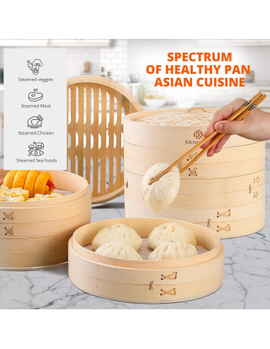 Cesta de Vapor de Bambú KitchenCrust 25.4 cm 2 Niveles