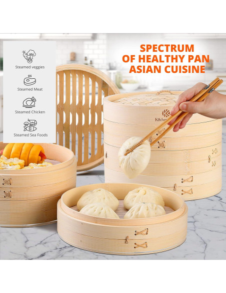 Cesta de Vapor de Bambú KitchenCrust 25.4 cm 2 Niveles