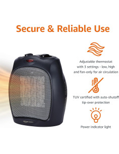 Calentador de Cerámica Amazon Basics 1500W Negro Portátil 2