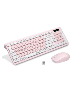Combo Teclado y Ratón Inalámbrico Reccazr Rosa y Blanco