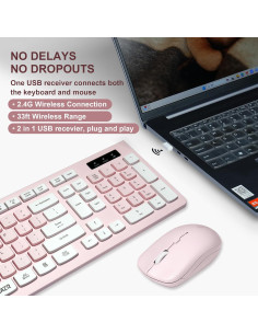 Combo Teclado y Ratón Inalámbrico Reccazr Rosa y Blanco 2