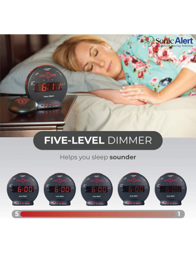 Reloj Despertador Sonic Bomb Doble 113dB con Vibrador Negro