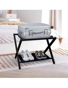 Soporte de Equipaje Plegable VASMIA de Bambú Negro 67x45cm 2