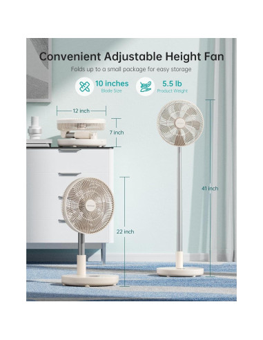 Ventilador de Pie Plegable TriPole KW12 30.48cm Recargable Beige