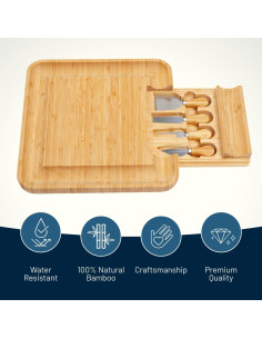 Tablero de Queso RoyalHouse de Bambú con Cuchillos y Cajón 2
