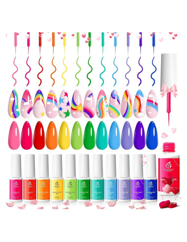 Juego de Gel de Uñas Beetles Rainbow 12 Colores Neón