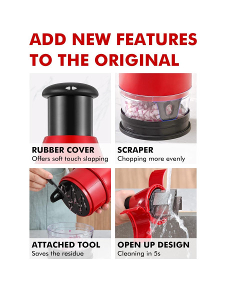 Picador Manual de Alimentos Geedel PS-358B, Rojo, Sin BPA