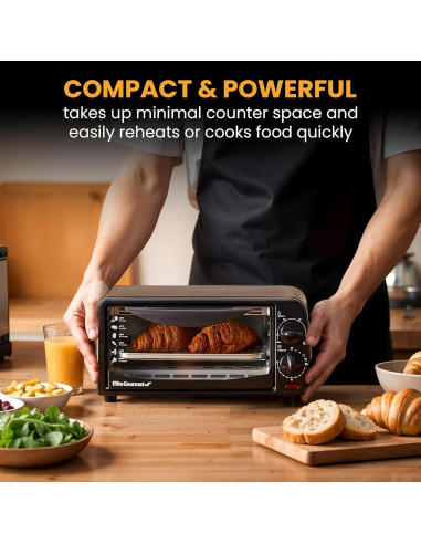 Horno Tostador Compacto Elite Gourmet ETO236 2 Rebanadas Negro