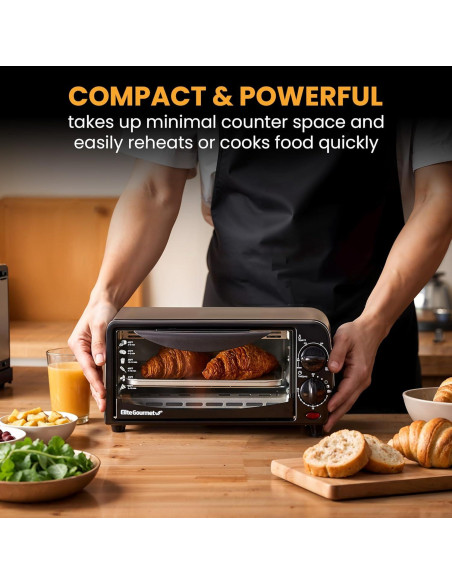Horno Tostador Compacto Elite Gourmet ETO236 2 Rebanadas Negro
