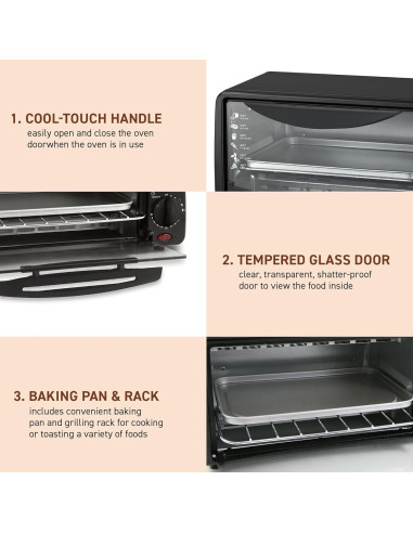 Horno Tostador Compacto Elite Gourmet ETO236 2 Rebanadas Negro