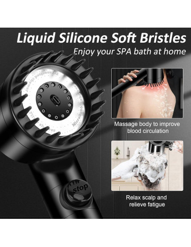 Cabezal de Ducha Luxsego Alta Presión 3 Modos Negro