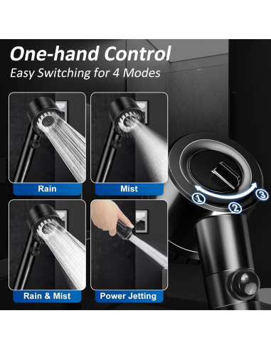 Cabezal de Ducha Luxsego Alta Presión 3 Modos Negro