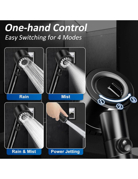 Cabezal de Ducha Luxsego Alta Presión 3 Modos Negro Cabezal de Ducha Luxsego Alta Presión 3 Modos Negro