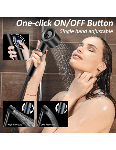 Cabezal de Ducha Luxsego Alta Presión 3 Modos Negro