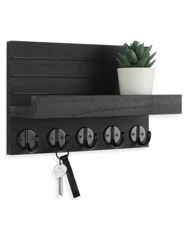 Soporte de Llaves Lwenki de Madera con Estante y 5 Ganchos
