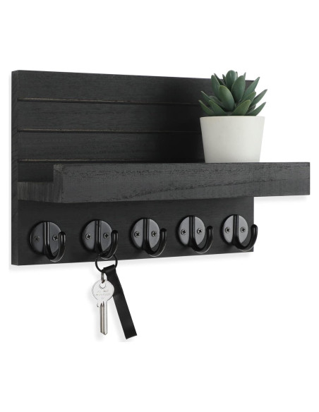 Soporte de Llaves Lwenki de Madera con Estante y 5 Ganchos
