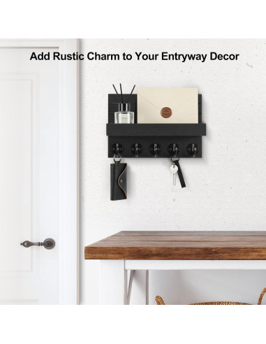 Soporte de Llaves Lwenki de Madera con Estante y 5 Ganchos