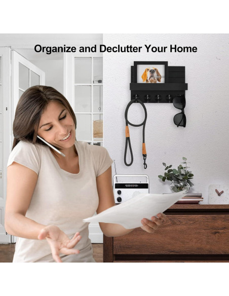 Soporte de Llaves Lwenki de Madera con Estante y 5 Ganchos