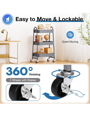 Carro Rodante de Almacenamiento OLIXIS 3 Niveles Metal Gris