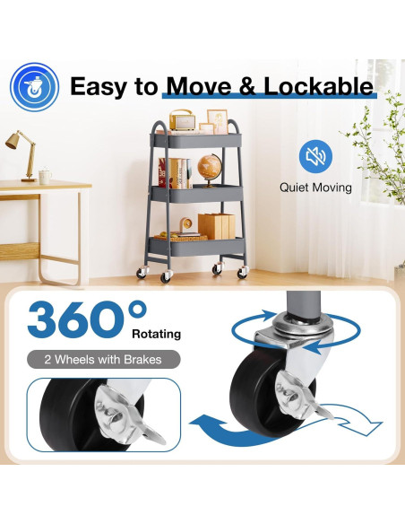 Carro Rodante de Almacenamiento OLIXIS 3 Niveles Metal Gris