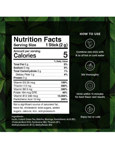 Té Verde Instantáneo VitaCup 10 Sobres con Matcha y Moringa