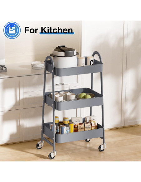 Carro Rodante de Almacenamiento OLIXIS 3 Niveles Metal Gris