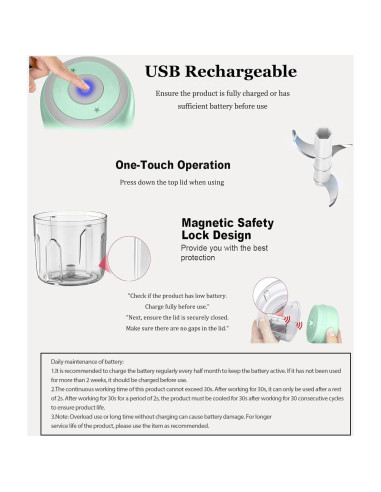 Picador Eléctrico Mini FUHUY 250ML USB Portátil para Verduras