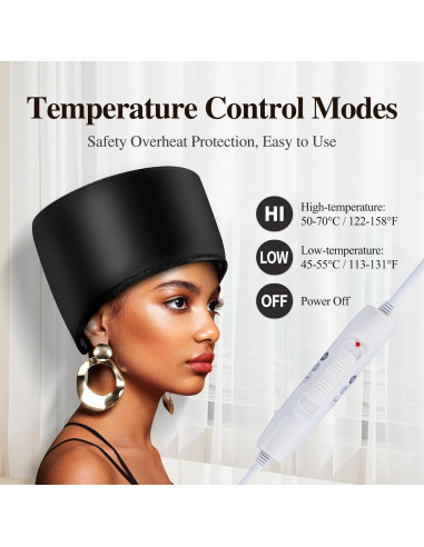 Gorro Térmico Eléctrico AOPOW para Acondicionamiento Cabello Negro
