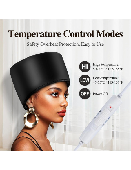 Gorro Térmico Eléctrico AOPOW para Acondicionamiento Cabello Negro Gorro Térmico Eléctrico AOPOW para Acondicionamiento Cabello Negro