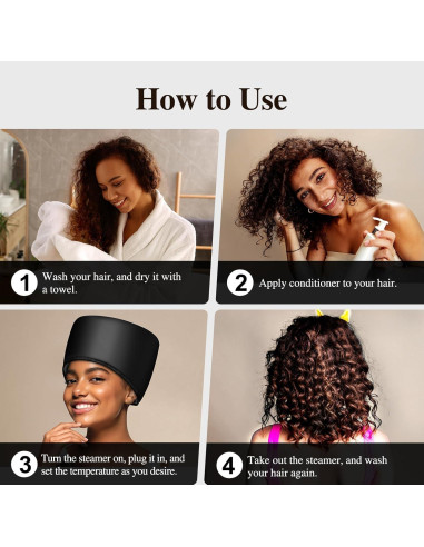 Gorro Térmico Eléctrico AOPOW para Acondicionamiento Cabello Negro