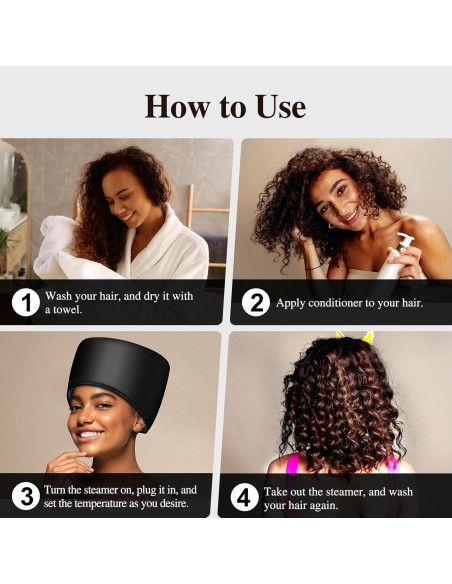 Gorro Térmico Eléctrico AOPOW para Acondicionamiento Cabello Negro Gorro Térmico Eléctrico AOPOW para Acondicionamiento Cabello Negro