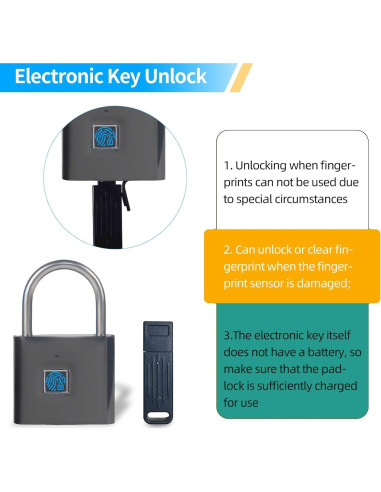 Candado Inteligente Biométrico KENRONE Negro USB Carga Rápida