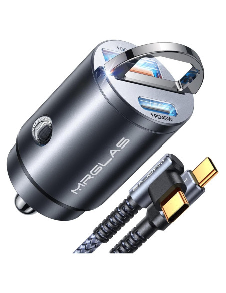 Cargador de coche MRGLAS 90W USB C Rápido con Cable 1m Cargador de coche MRGLAS 90W USB C Rápido con Cable 1m