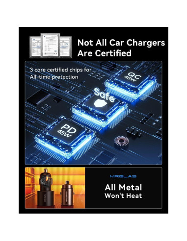 Cargador de coche MRGLAS 90W USB C Rápido con Cable 1m
