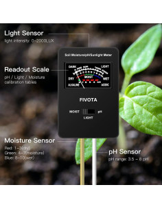 Medidor de pH del Suelo Fivota FV03 con Pantalla Grande 3 en 1 2