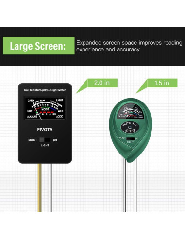 Medidor de pH del Suelo Fivota FV03 con Pantalla Grande 3 en 1