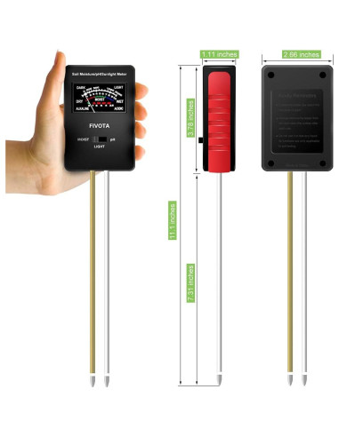 Medidor de pH del Suelo Fivota FV03 con Pantalla Grande 3 en 1