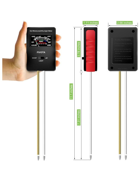 Medidor de pH del Suelo Fivota FV03 con Pantalla Grande 3 en 1