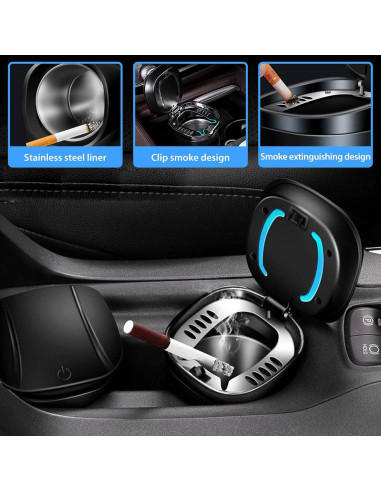 Cenicero de Coche WaiNynyda Acero Inoxidable con Tapa LED