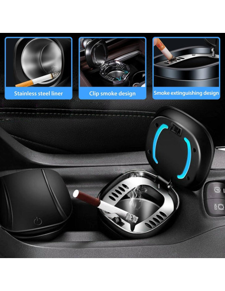 Cenicero de Coche WaiNynyda Acero Inoxidable con Tapa LED