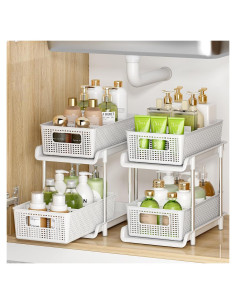 Organizador de Baño RIKOJUXI 2 Niveles Apilable Blanco