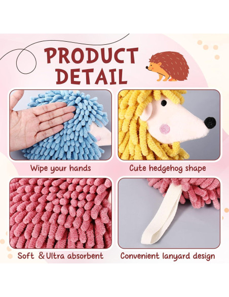 Paquete de 6 Toallas de Mano Chenille Estilo Erizo HunnmingRe