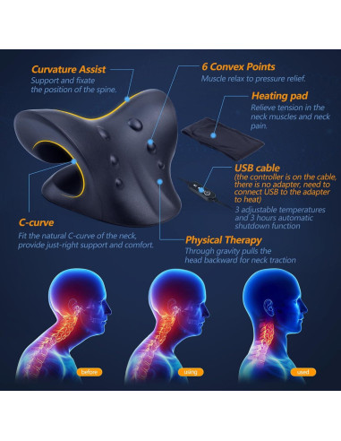 Estirador de Cuello Cozyhealth Calentado con Almohada de Grafeno