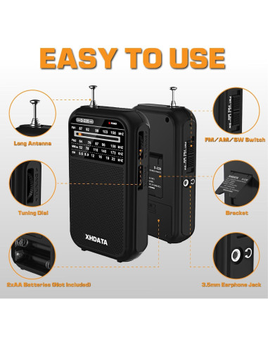 Radio Portátil AM FM XHDATA D220 Onda Corta 125g
