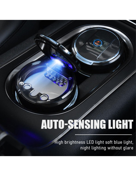 Cenicero de Auto Ziciner con Tapa y Luz LED - Negro