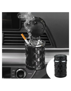 Cenicero de coche portátil SMILFUY con luz LED y tapa